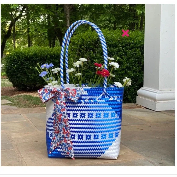 Oaxacan Handwoven Blue & White Tote Bag Purse - Picture 8 of 8